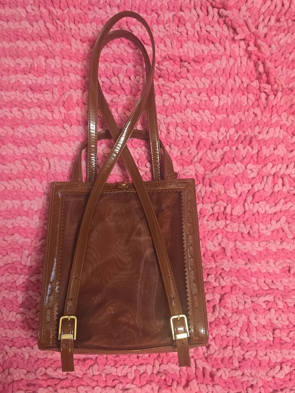 Valentino Garavani Brown Leather & Mesh Top Handle Backpack - Picture 6 of 16